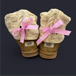 UGG Tan Cassidee Short Cream Knit Cuff Boots Women’s Size 8